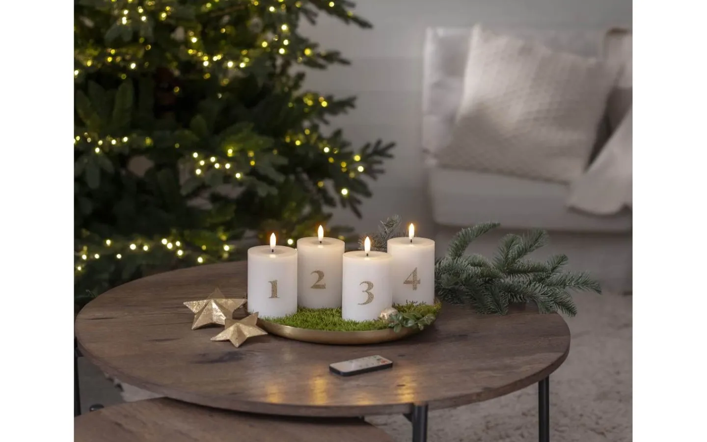 Batteri Julpynt Inomhus|Flamme Batteriljus (Hela Serien)<Star Trading Flamme Advent LED Blockljus 4-pack Vit