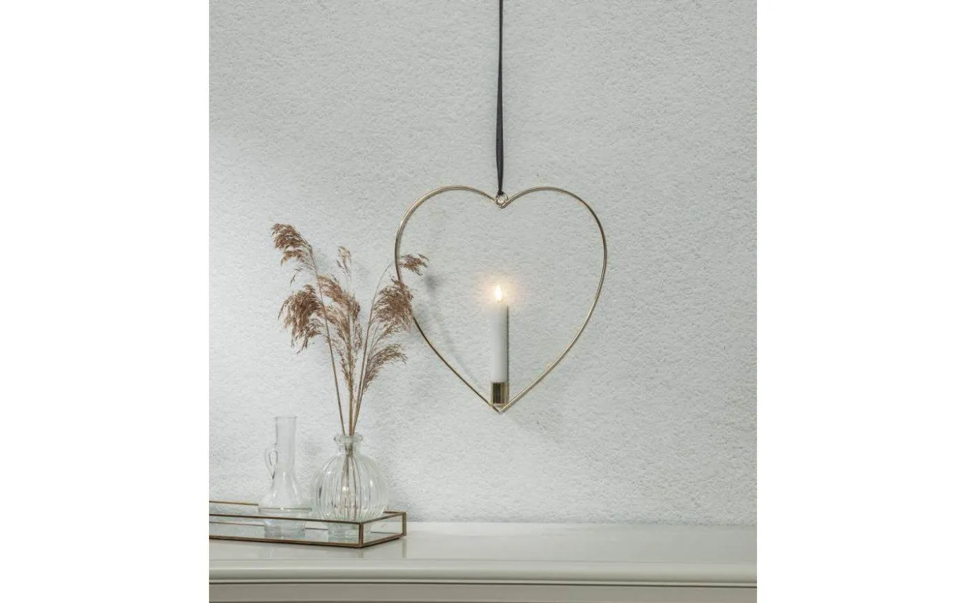 Flamme Batteridriven Hängande Dekoration Hjärta 28cm Mässing