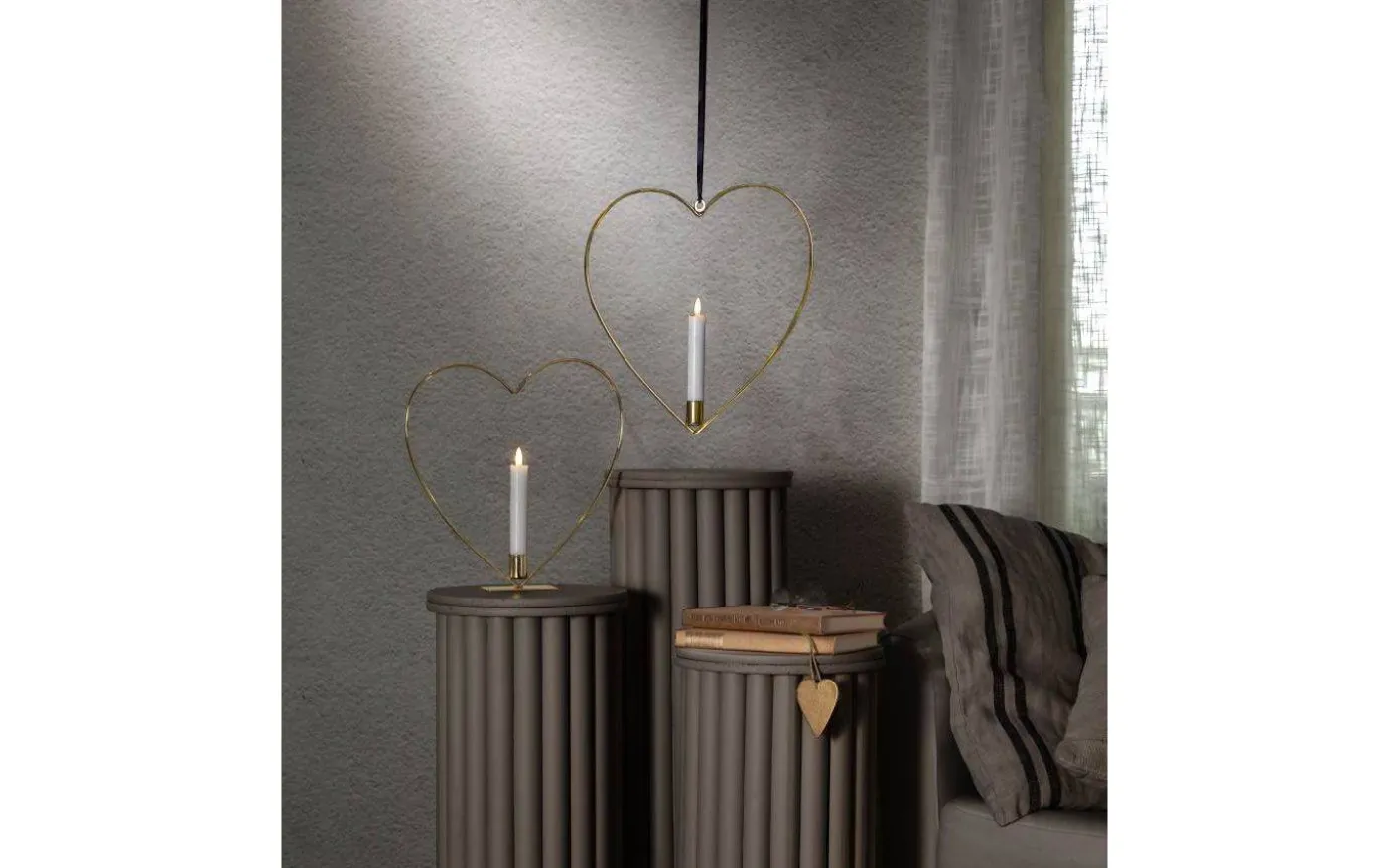 Flamme Batteridriven Hängande Dekoration Hjärta 28cm Mässing