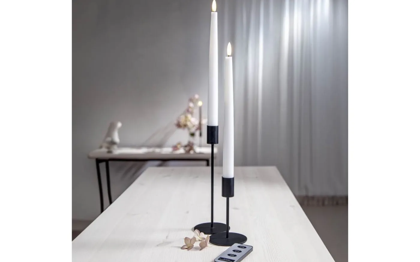 Flamme Batteridrivna Antikljus 28cm Slim 2-pack med Fjärr. Vit