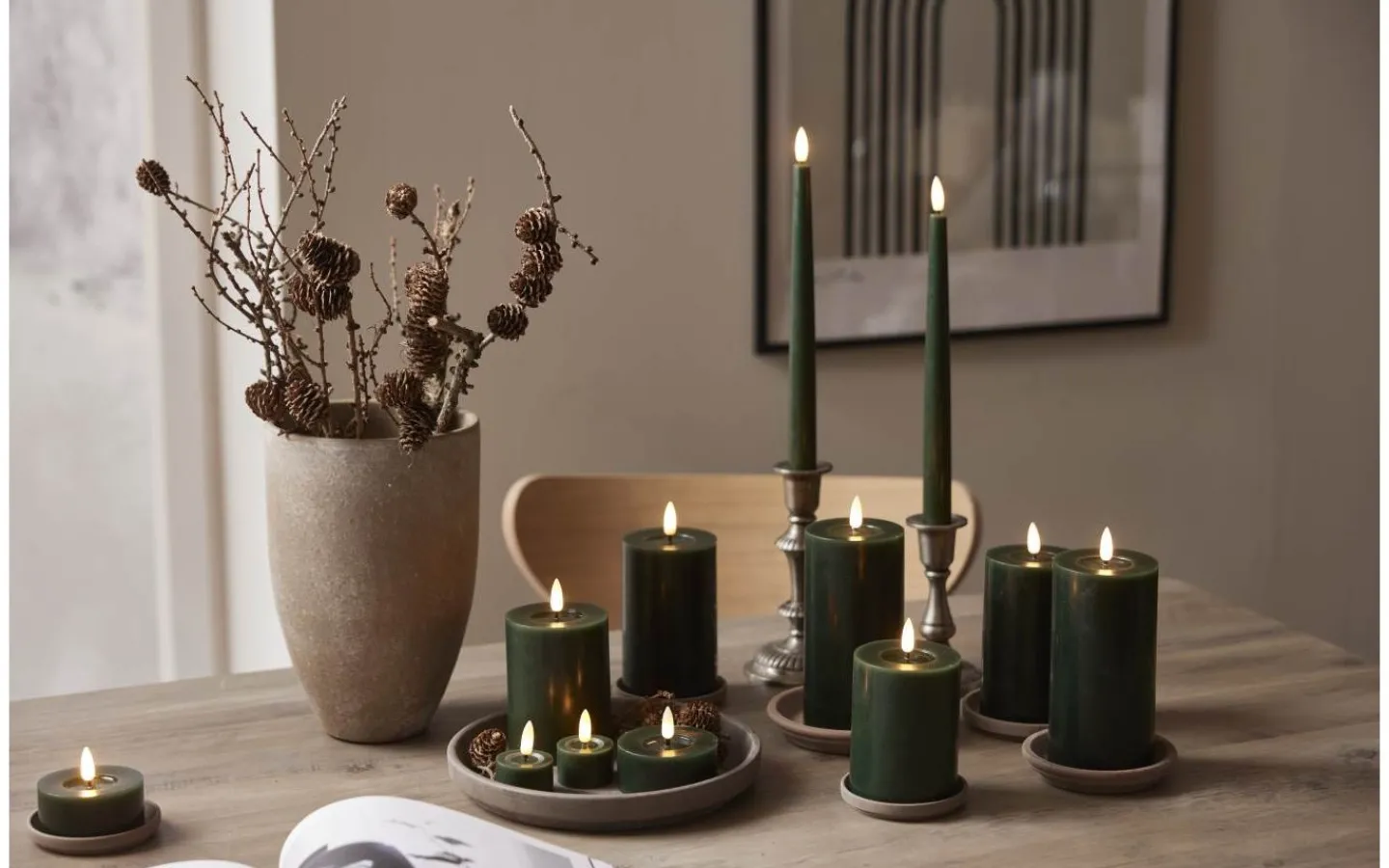 Flamme Batteriljus (Hela Serien)|Flamme Batteriljus (Hela Serien)<Star Trading Flamme Flow Batteridrivet Blockljus 15cm Grön