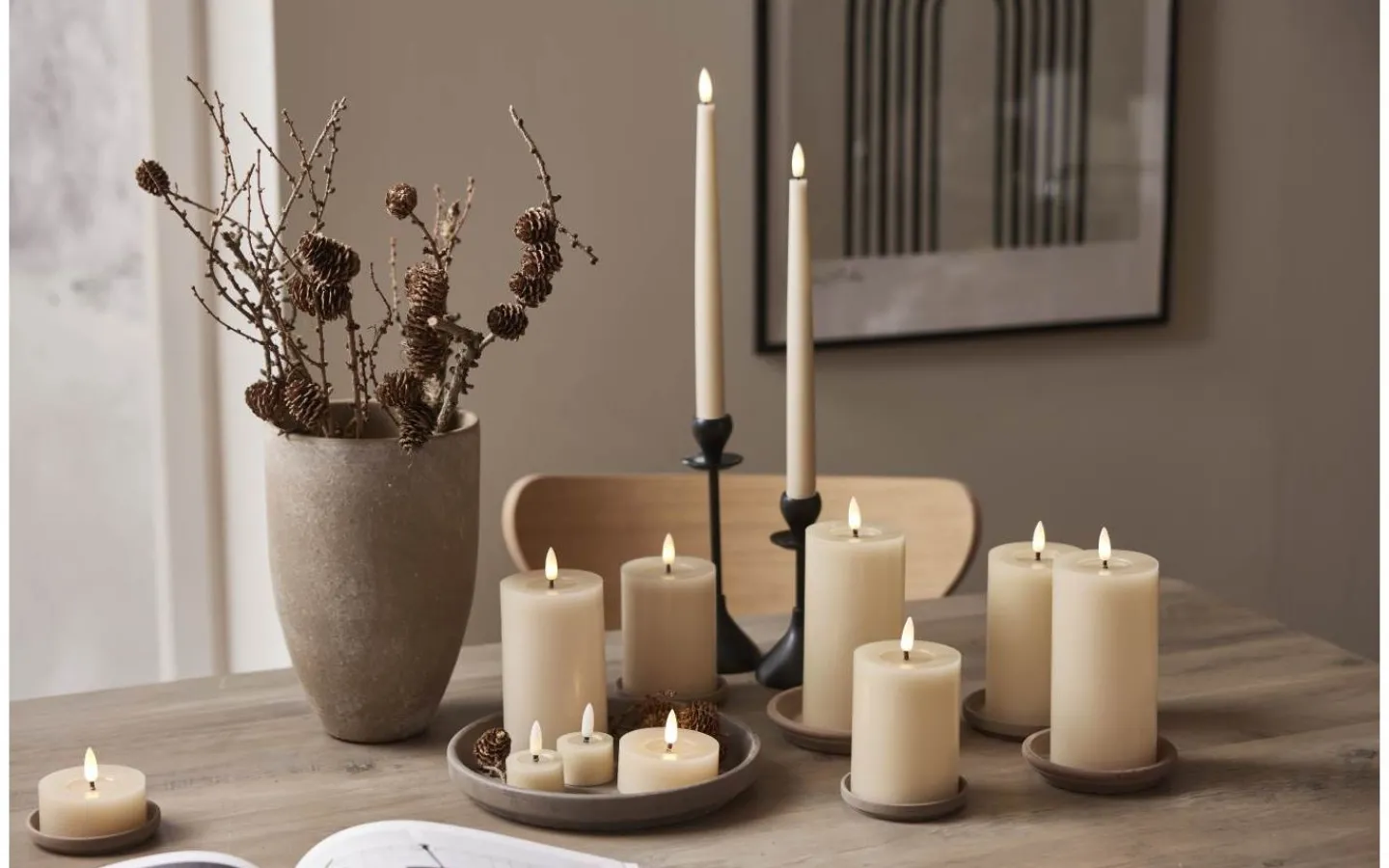 Star Trading Flamme Flow Värmeljus Ø40mm 2-pack Beige* Flamme Batteriljus (Hela Serien)|Flamme Batteriljus (Hela Serien)