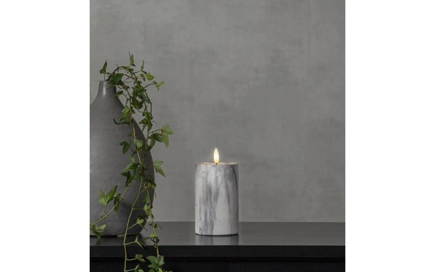 Star Trading Flamme Marble Batteridrivet Blockljus 15cm Grå* Flamme Batteriljus (Hela Serien)|Flamme Batteriljus (Hela Serien)