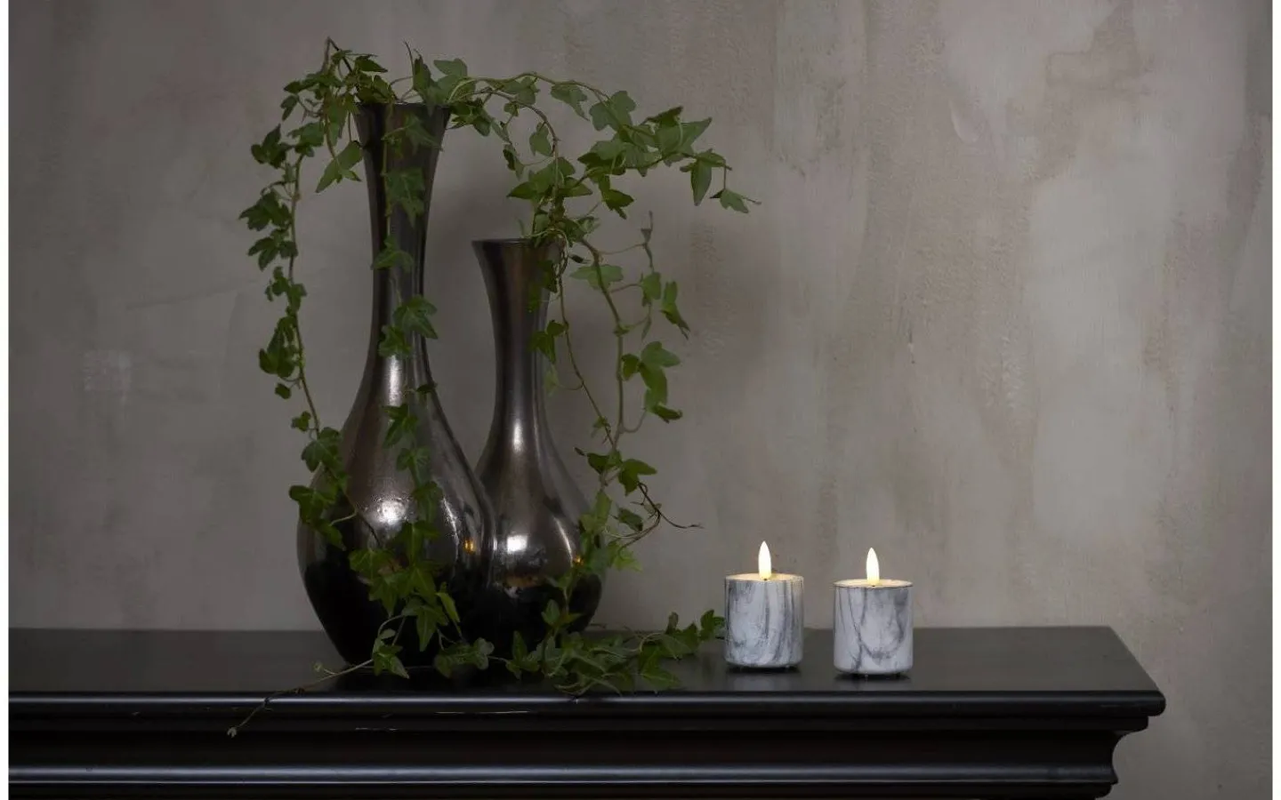 Flamme Batteriljus (Hela Serien)|Flamme Batteriljus (Hela Serien)<Star Trading Flamme Marble Batteridrivna Blockljus 9cm 2-pack Grå