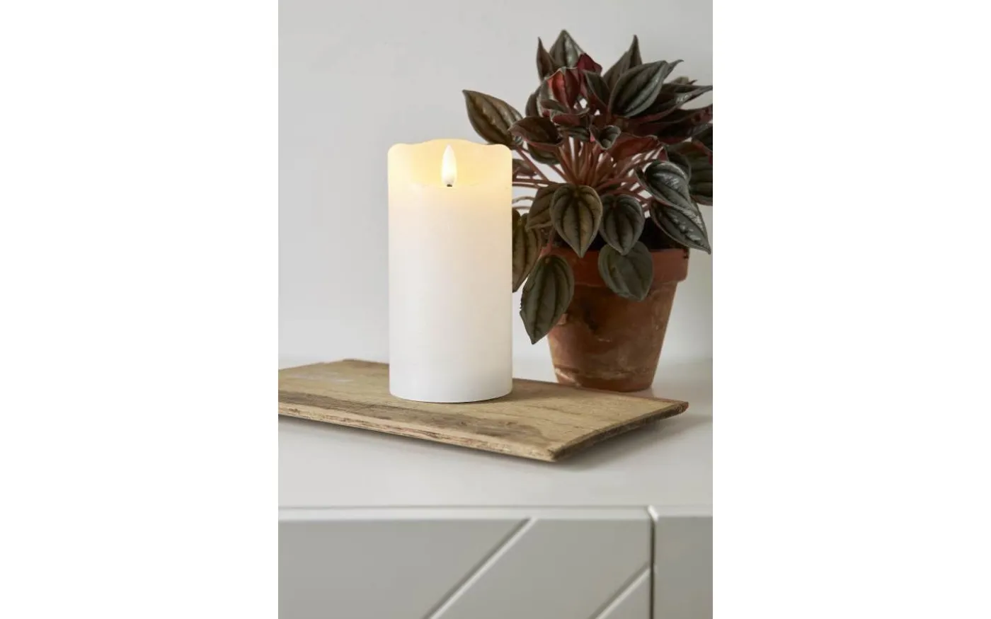 Flamme Rustic Batteridrivet Blockljus 15cm Vit