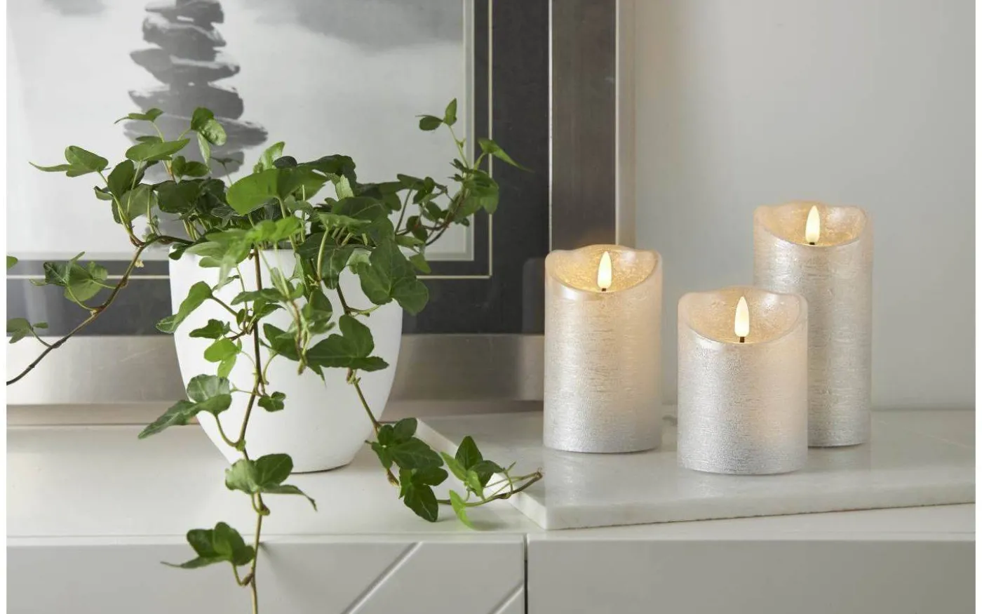 Flamme Rustic Batteridrivet Blockljus 12,5cm Silver