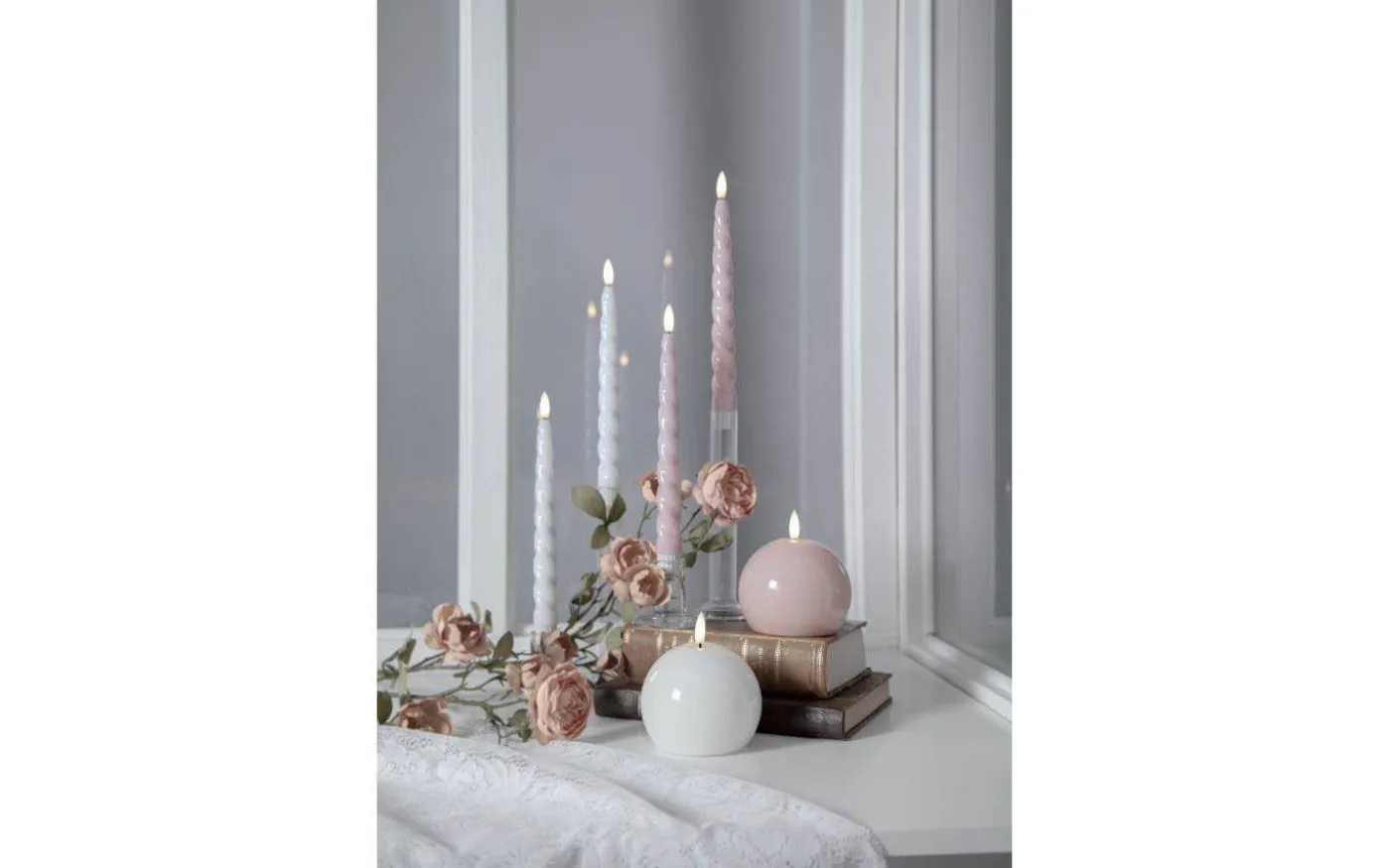 Flamme Shine Batteridrivna Antikljus 25cm 2-Pack Rosa