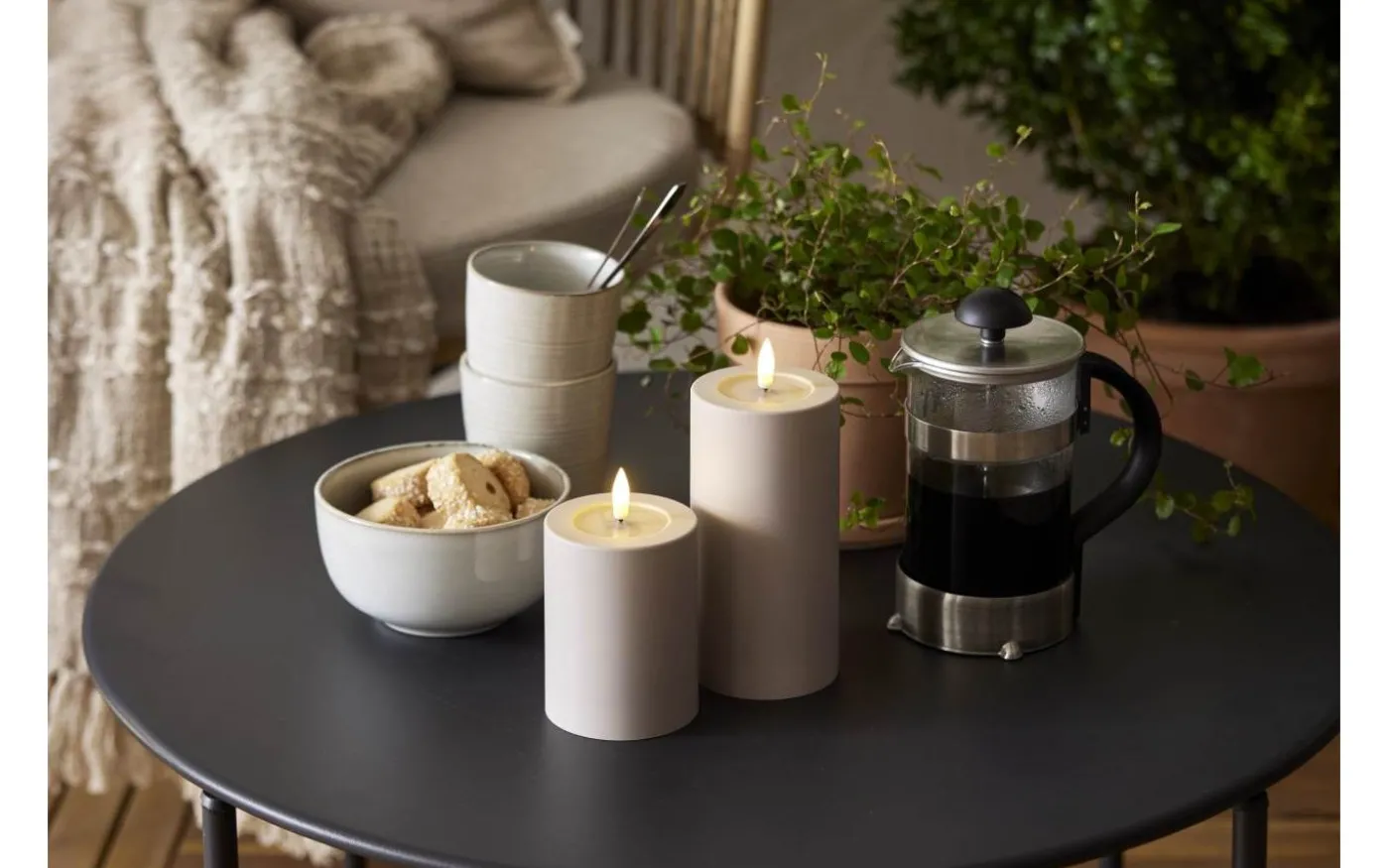 Flamme Soft Batteridrivet Blockljus 17,5cm Beige