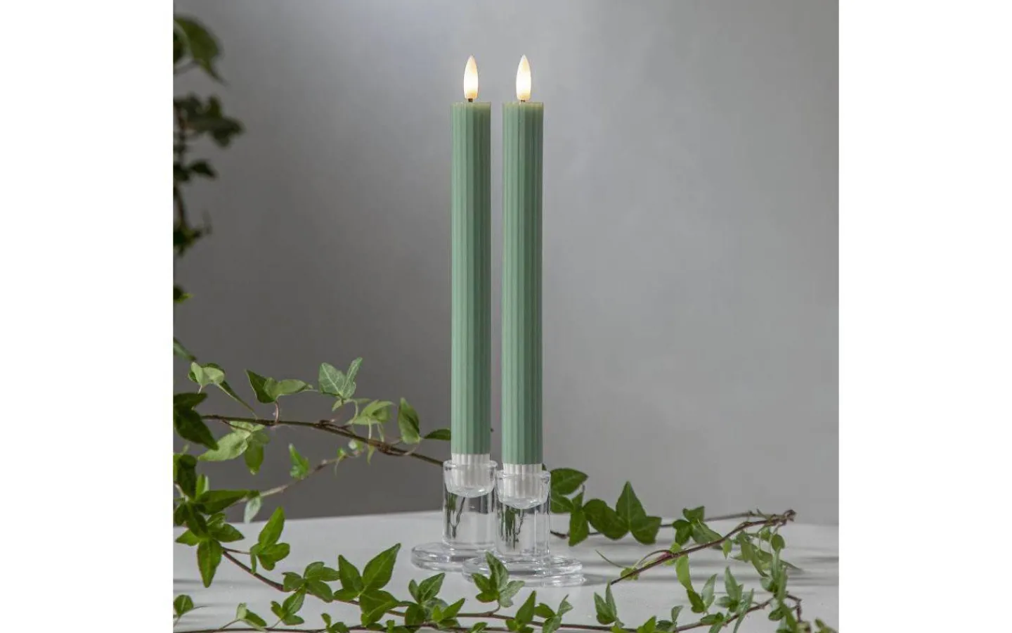 Flamme Batteriljus (Hela Serien)|Flamme Batteriljus (Hela Serien)<Star Trading Flamme Stripe Batteridrivna Antikljus 25cm 2-Pack Grön