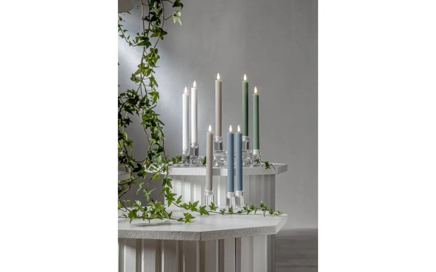 Flamme Batteriljus (Hela Serien)|Flamme Batteriljus (Hela Serien)<Star Trading Flamme Stripe Batteridrivna Antikljus 25cm 2-Pack Grön