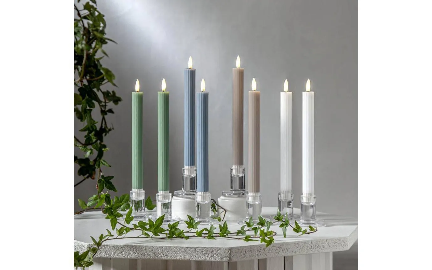 Flamme Stripe Batteridrivna Antikljus 25cm 2-Pack Vit