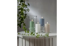 Flamme Stripe Batteridrivet Blockljus 15cm Vit