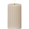 Flamme Stripe Batteridrivet Blockljus 15cm Beige