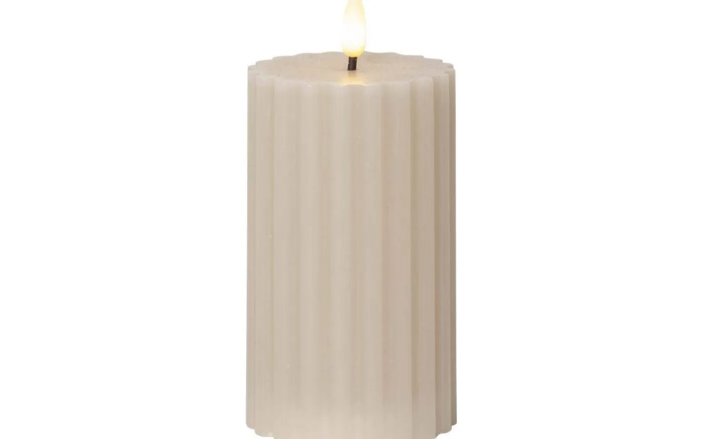 Flamme Stripe Batteridrivet Blockljus 15cm Beige