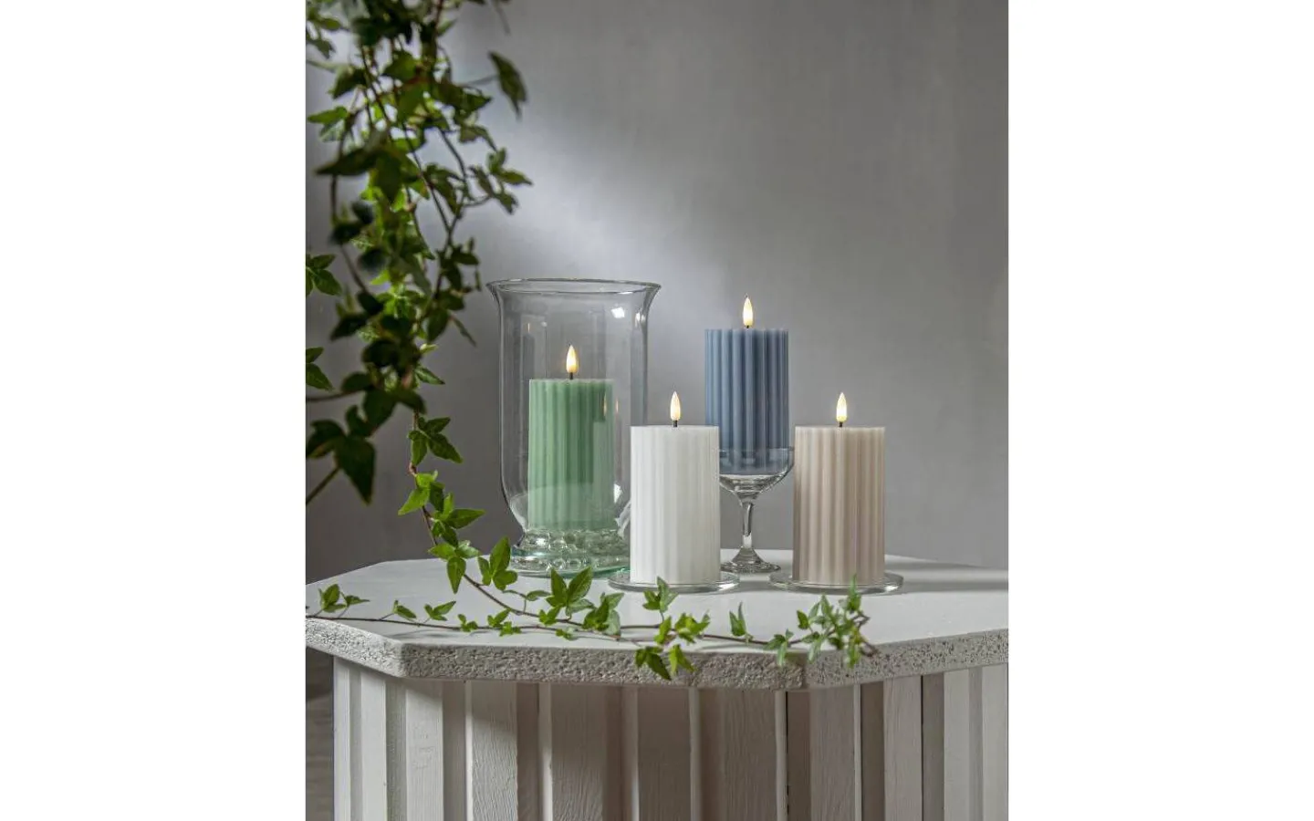 Star Trading Flamme Stripe Batteridrivet Blockljus 15cm Grön* Flamme Batteriljus (Hela Serien)|Flamme Batteriljus (Hela Serien)