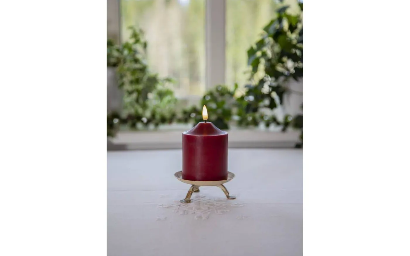 Flamme Topp Batteridrivet Blockljus 12cm Mörkröd