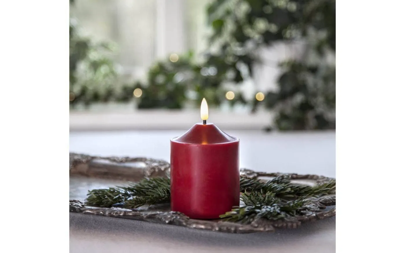 Flamme Topp Batteridrivet Blockljus 12cm Mörkröd