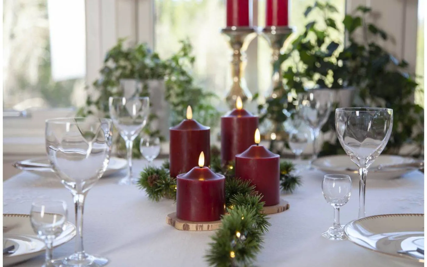 Flamme Topp Batteridrivet Blockljus 12cm Mörkröd