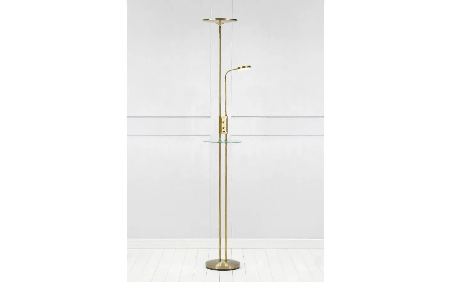 Vardagsrum|Uplight<Markslojd Friend Golvlampa 1,8m LED 3000K 18W+5W Dimbar Antikmässing