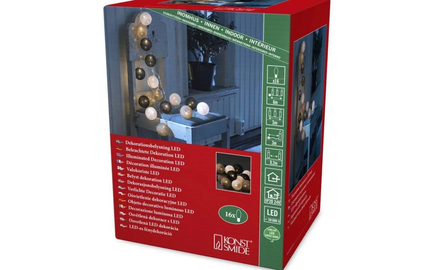 Garn Ljusslinga 3m Vit/Grå/Svart