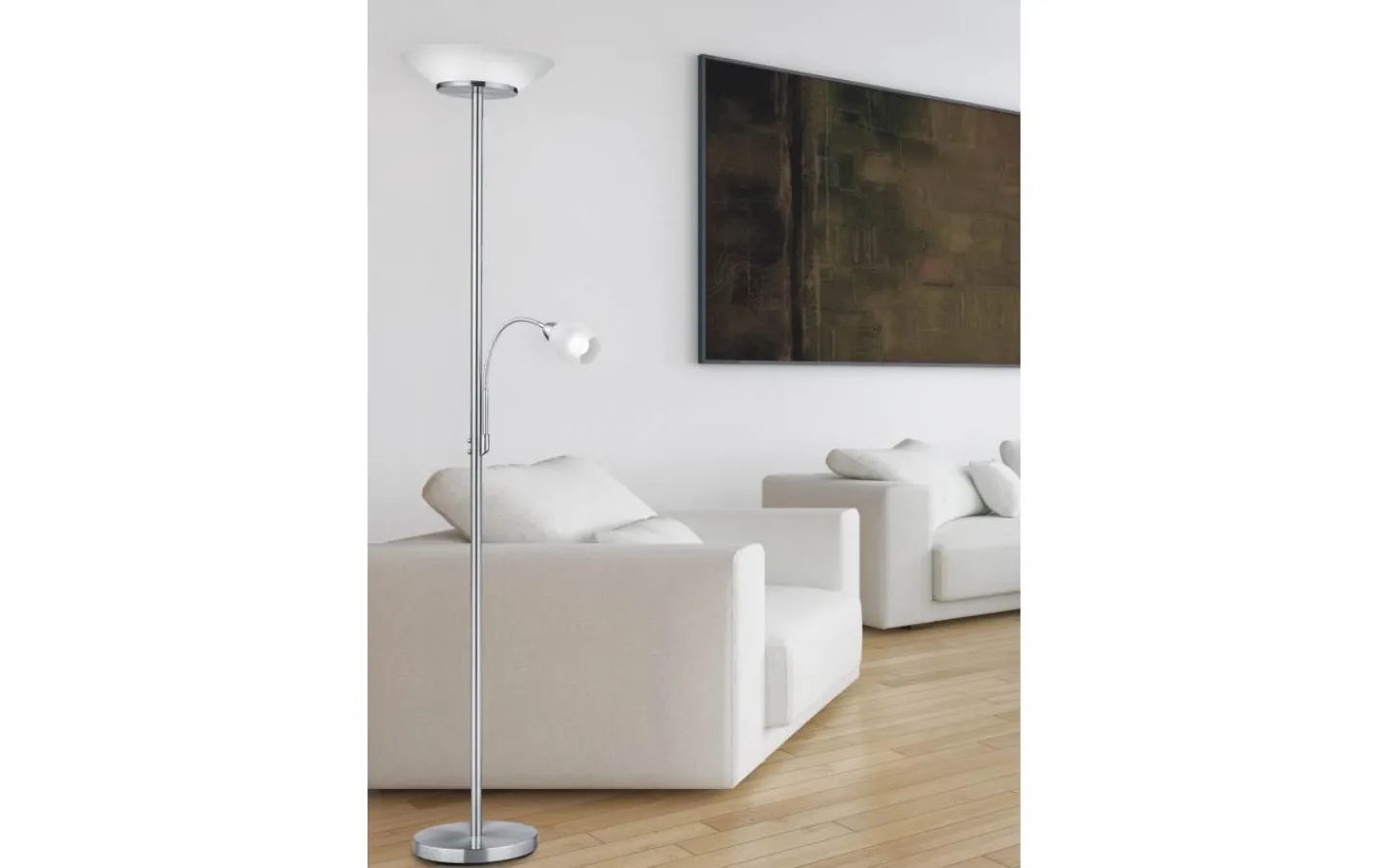 Reality Gerry Golvlampa E27+E14 borstat stål* Uplight|Golvläslampor