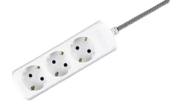 Grenuttag 3:a Vit med 2m Svart/Vit Textilsladd