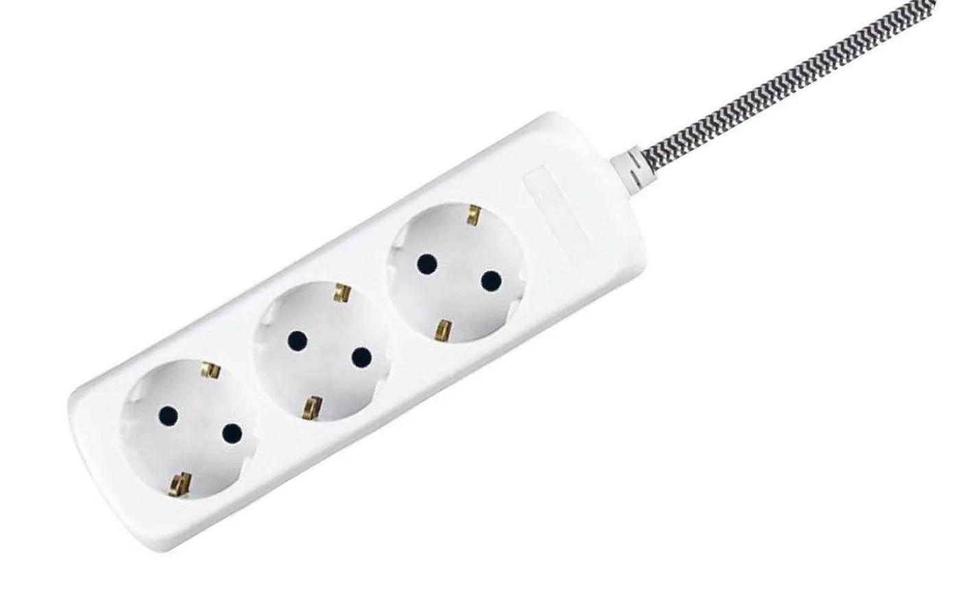 Grenuttag 3:a Vit med 2m Svart/Vit Textilsladd