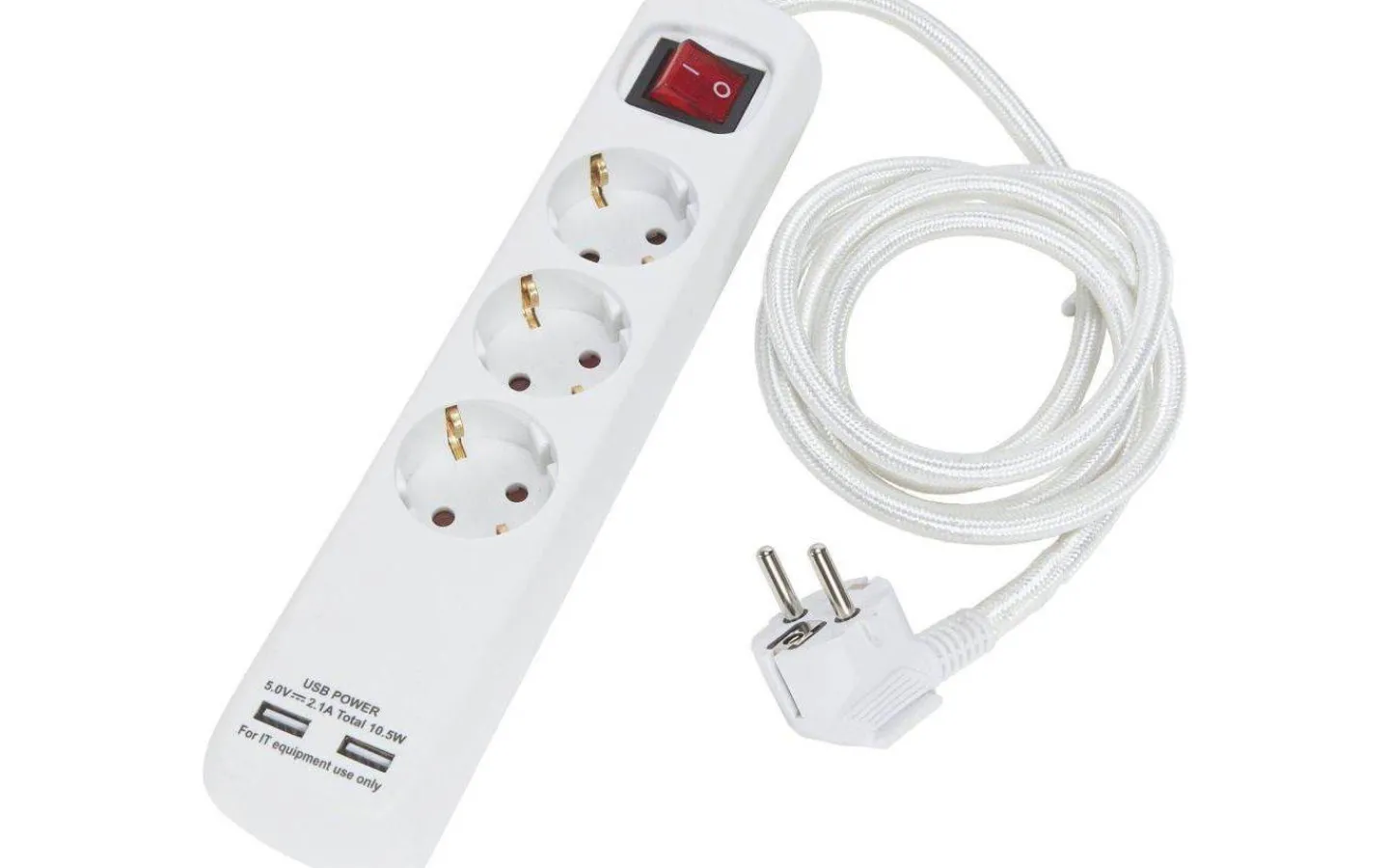 PR Home Grenuttag 3:a Vit Med USB 1.4m Vit Textilsladd* Grendosor & Förlängningskablar