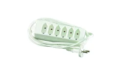 Grenuttag Euro, 6-vägs, 1,5 m sladd, Vit