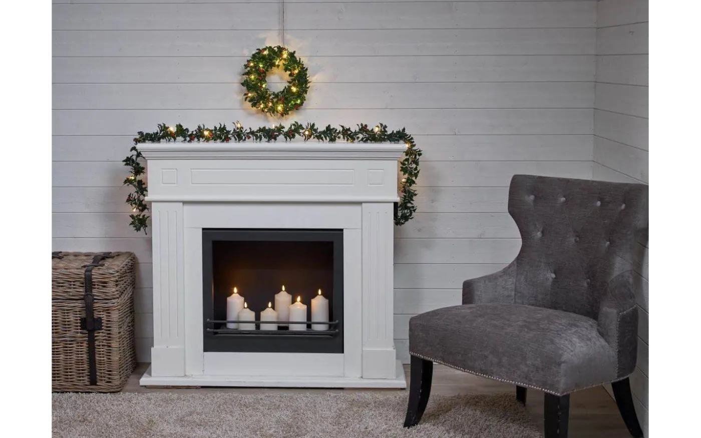 Holly Batteridriven Krans 30cm LED Grön IP44