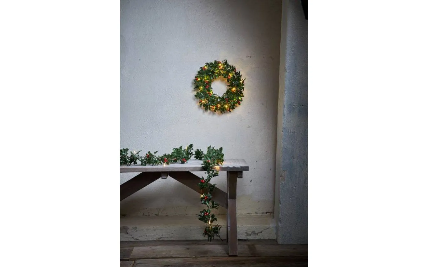 Holly Batteridriven Krans 30cm LED Grön IP44