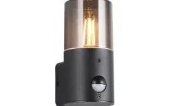 Trio Lighting Hoosic Vägglampa 1-dels E27 mattsvart rörelsesensor IP44* Vägglampor Utomhus
