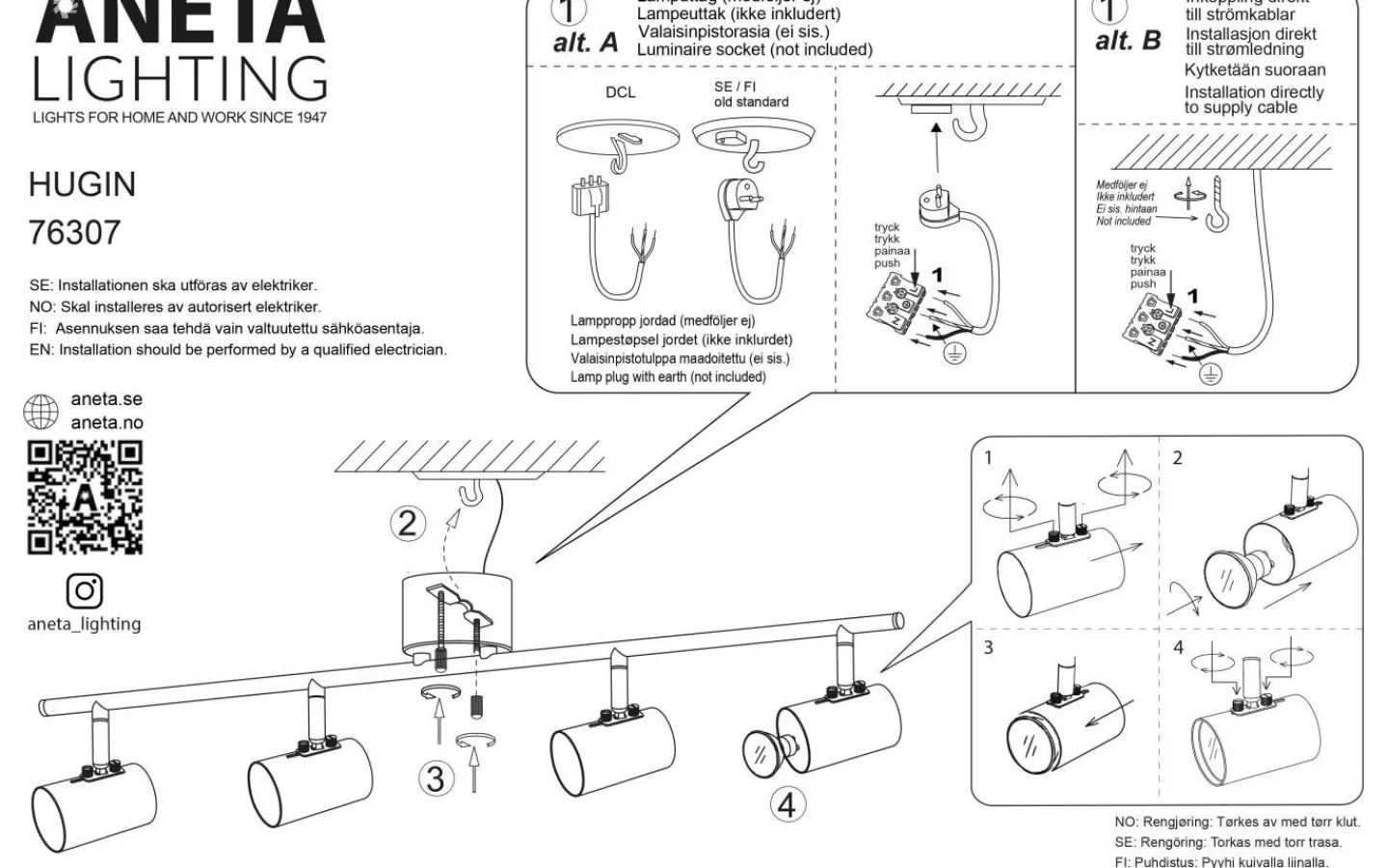 Aneta Hugin Takspotlight 75cm Svart* Avlånga Takspotlights|Takspot Med Minst 4 Lampor