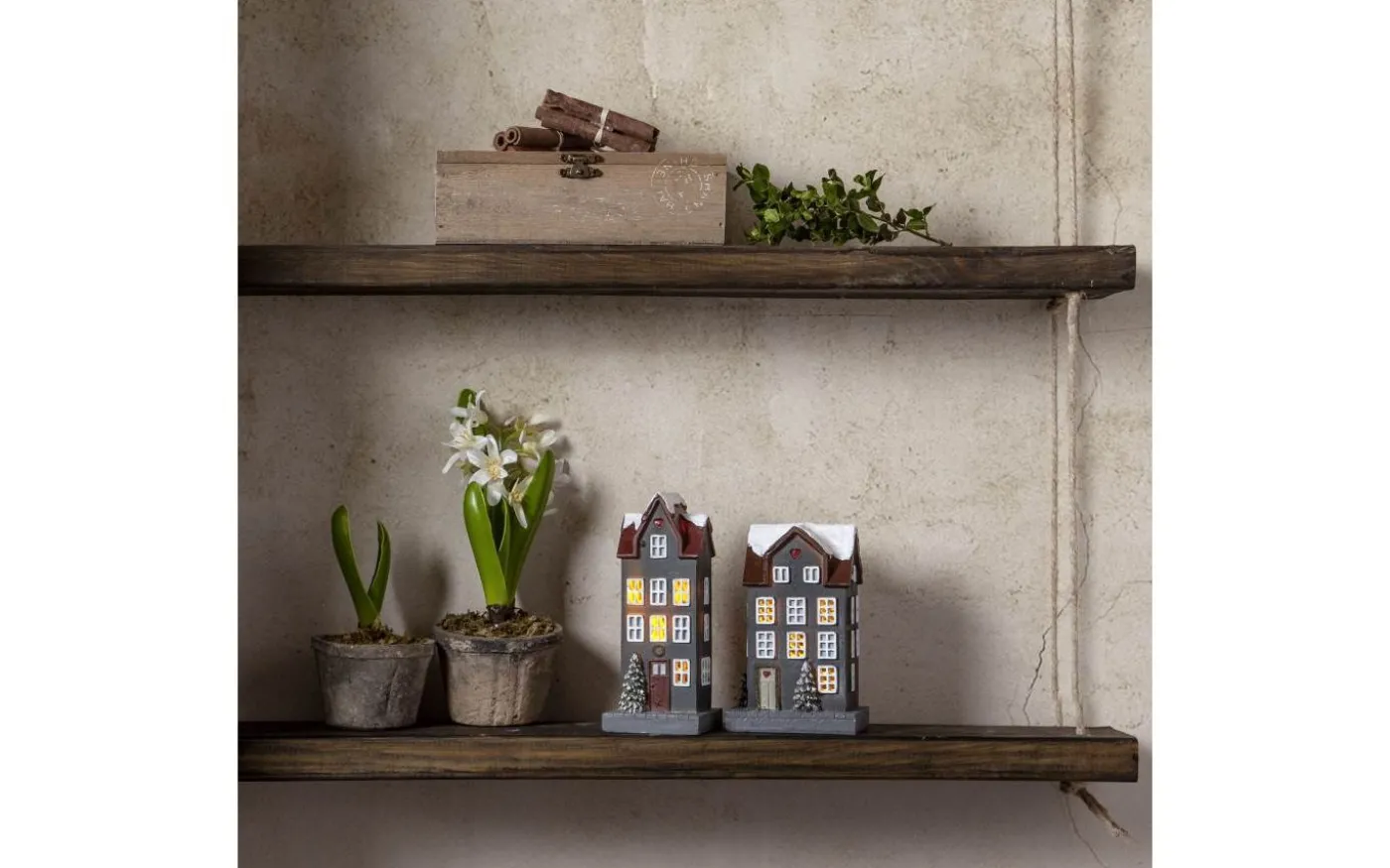 Hus Batteridriven Dekoration 2-pack Grå