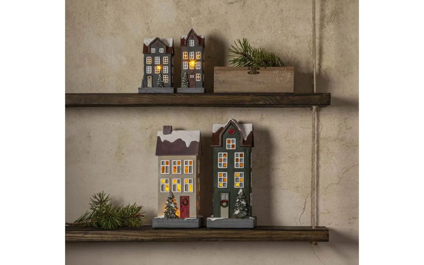 Hus Batteridriven Dekoration 2-pack Grå