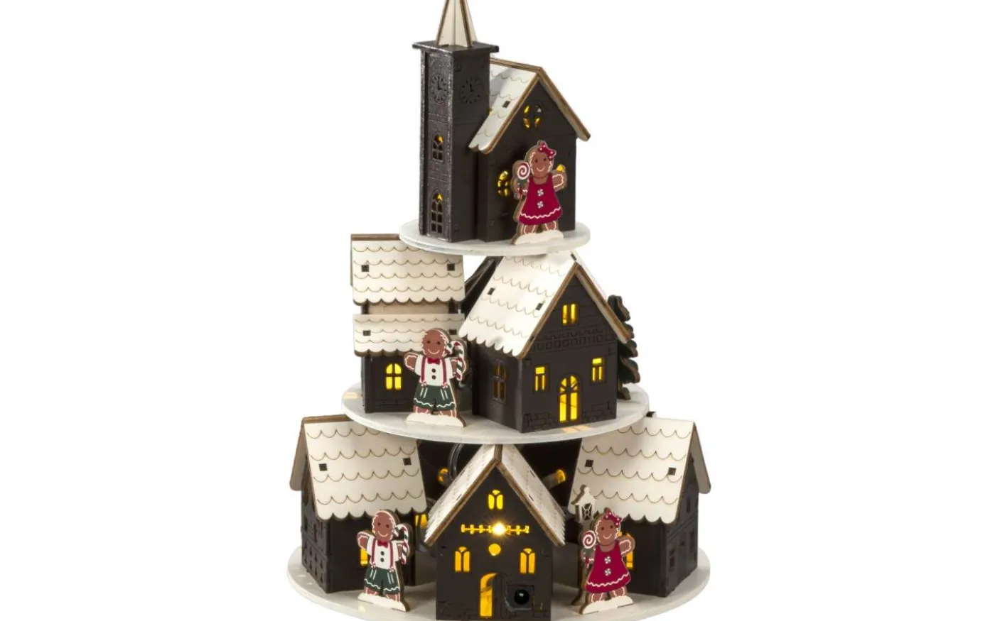 Isblomma Batteri/USB Pepparkakshus Trä