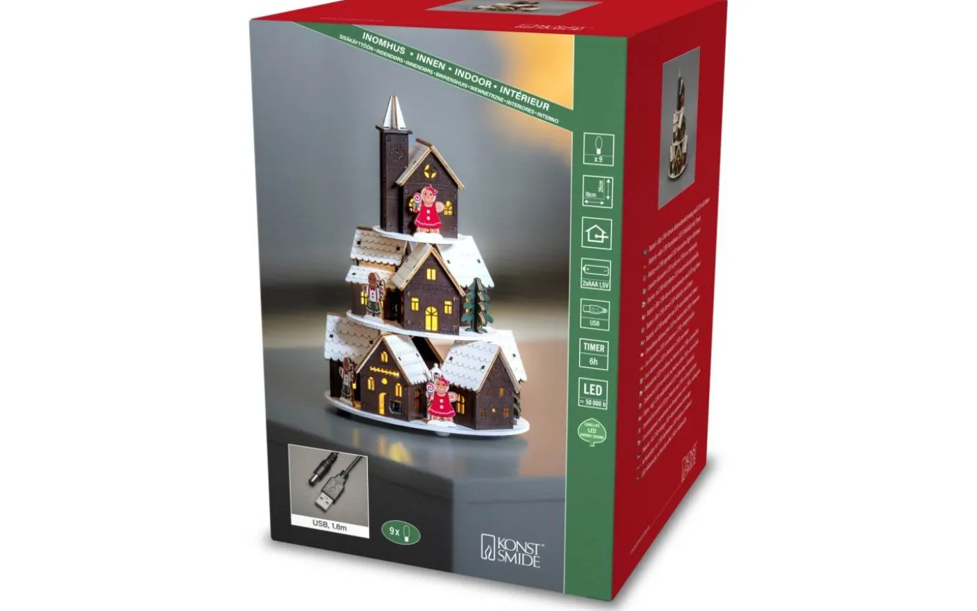 Isblomma Batteri/USB Pepparkakshus Trä