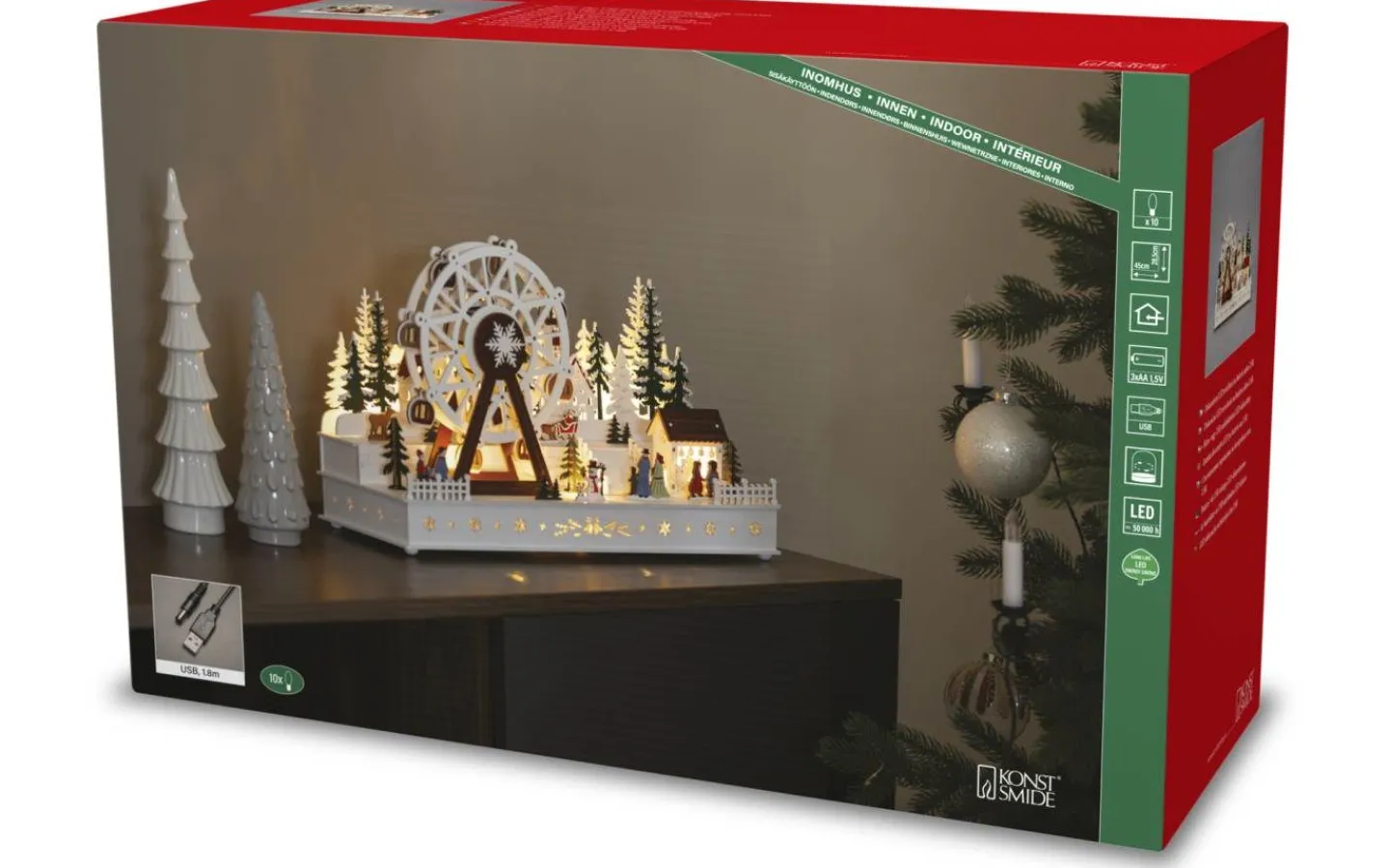 Konstsmide Isblomma Batteri/USB Roterande Pariserhjul Trä* Julbyar Och Figurer