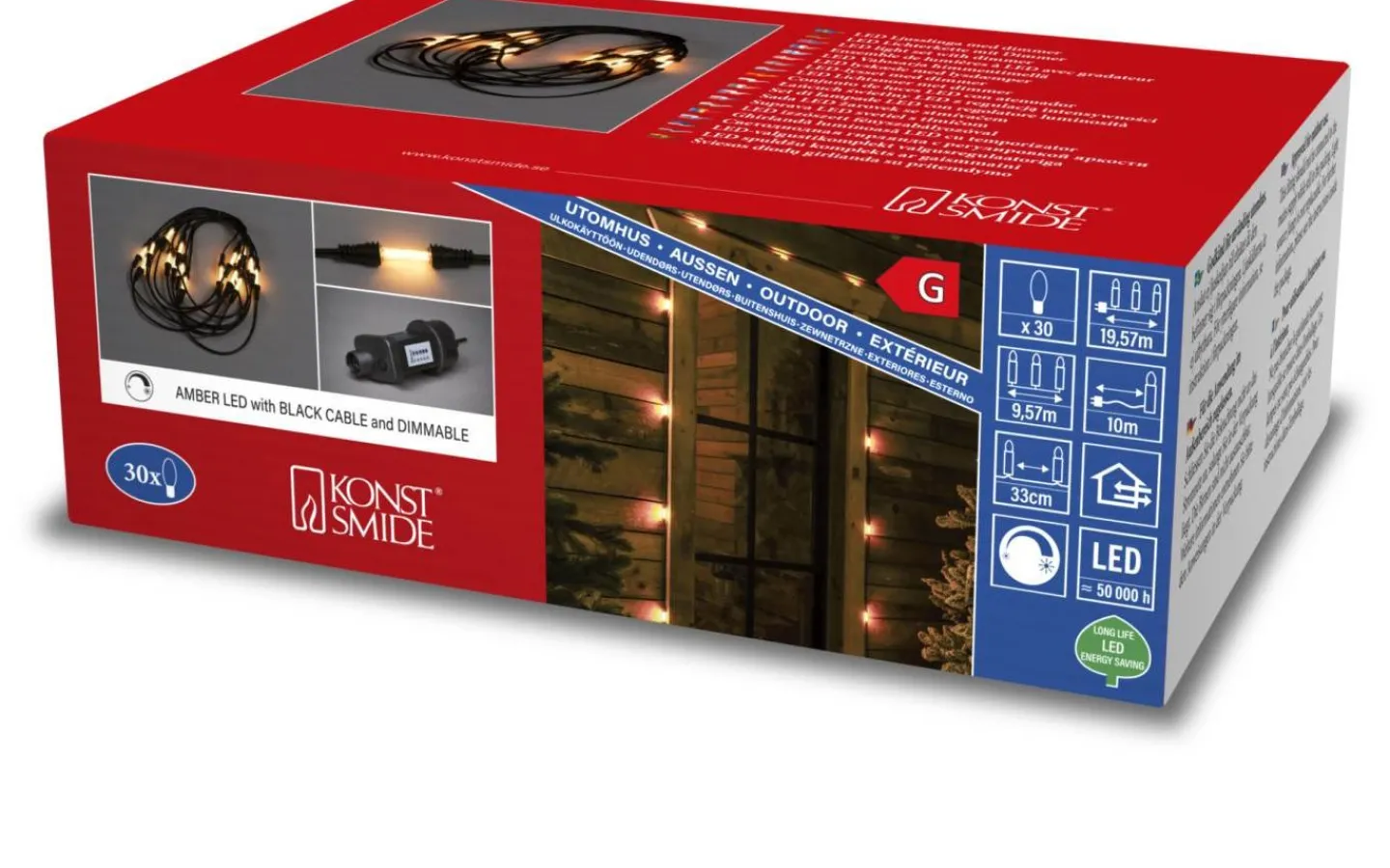Konstsmide Isgnistra Ljusslinga 9,57m 30L Amber LED IP44* Korta Ljusslingor (1-10M)|Ljusslingor Utomhus