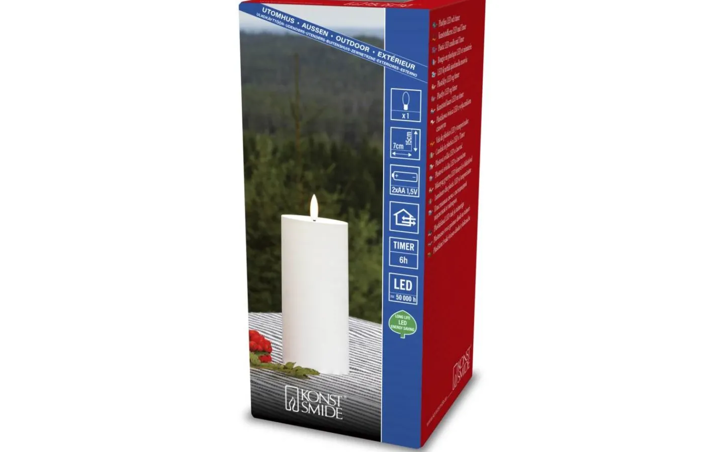 Blockljus Utomhus|Blockljus Utomhus<Konstsmide Iskrona Blockljus 15cm Matt vit IP44