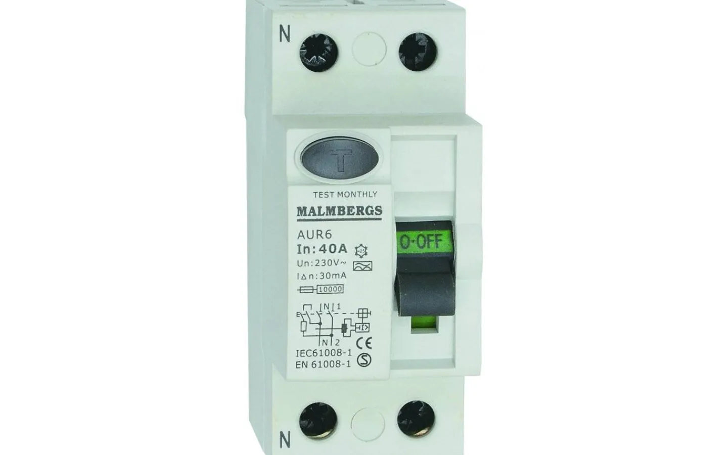 Normkomponenter<Malmbergs Jordfelsbrytare, A-typ, 40A, 2-polig, 30mA
