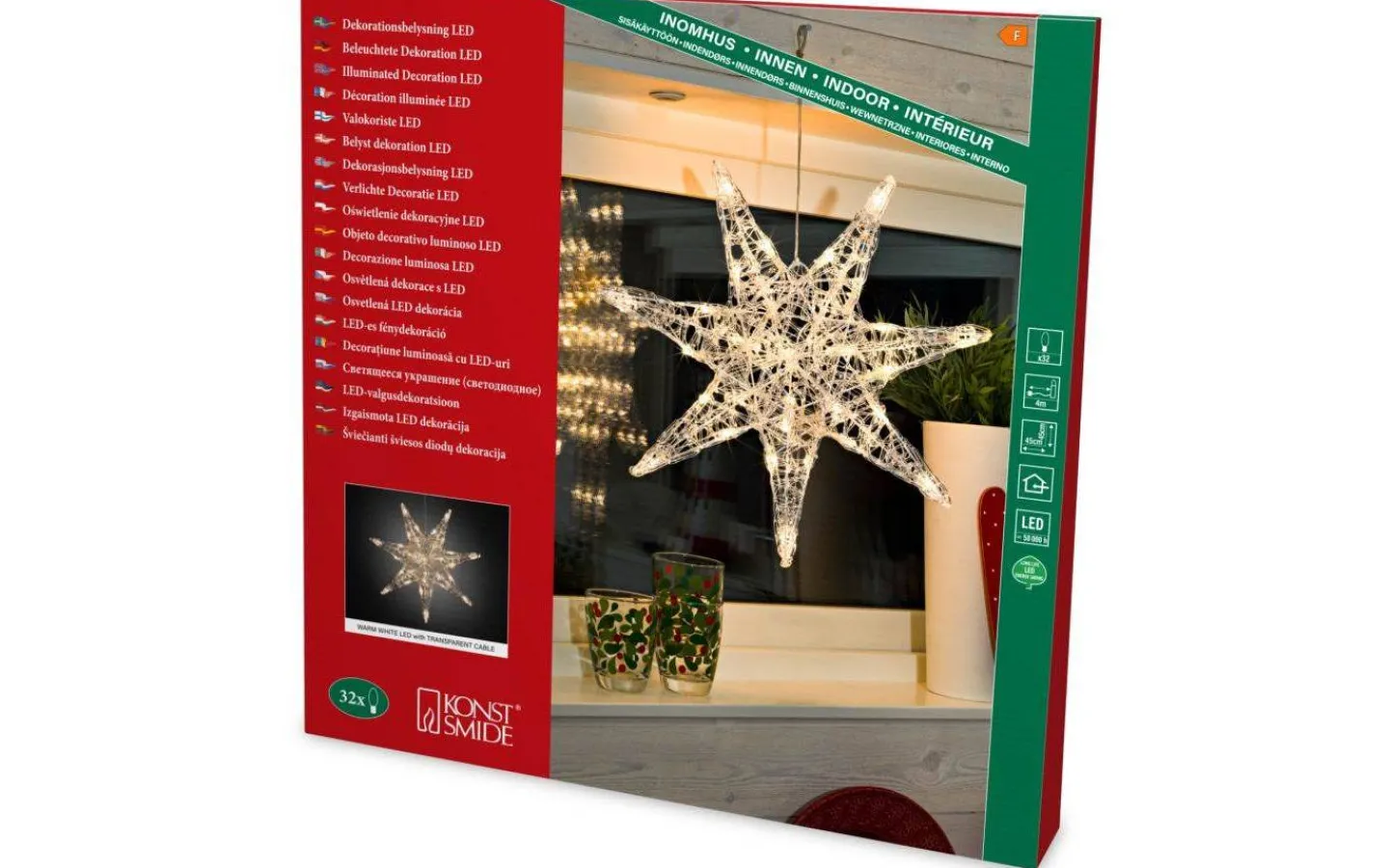 Julpynt Inomhus<Konstsmide Julstjärna LED 45cm Varmvit