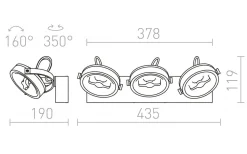 Kelly Takspotlight 44cm LED 3x12W 3000K Vit