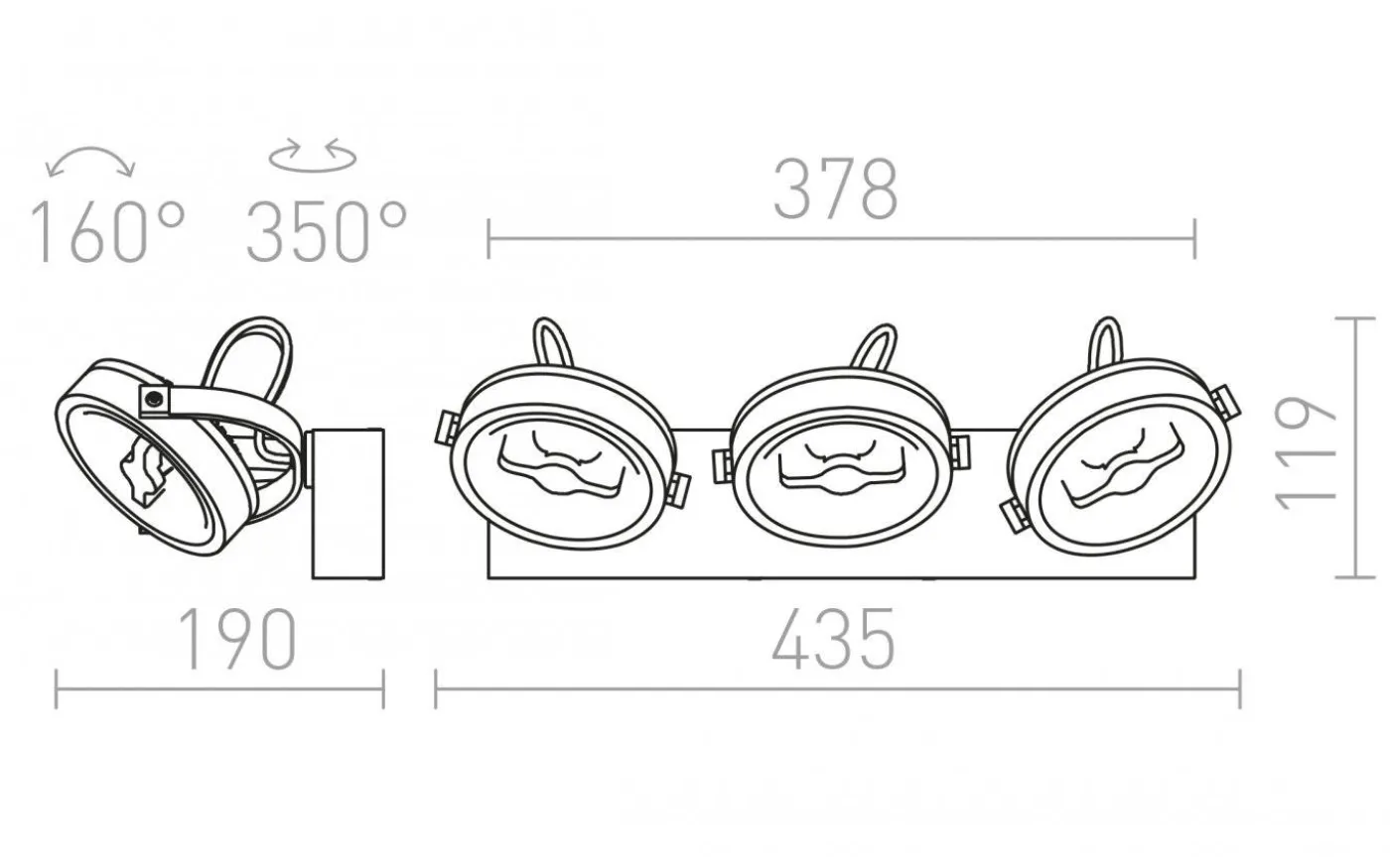 Kelly Takspotlight 44cm LED 3x12W 3000K Vit