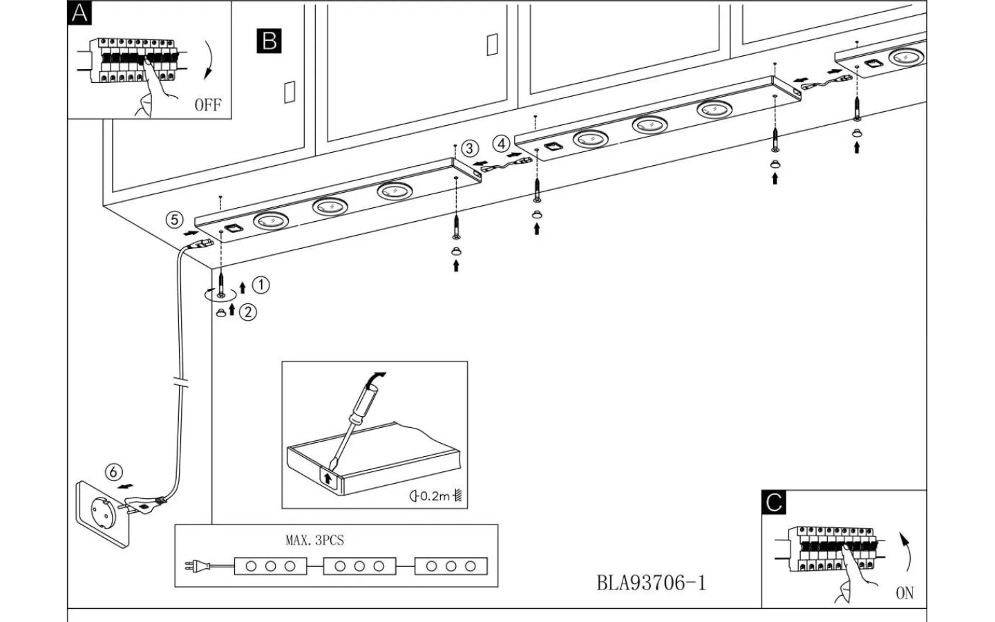 Eglo Kob Bänkbelysning 60cm LED 3000K 3x2,3W Nickel* Bänkbelysning