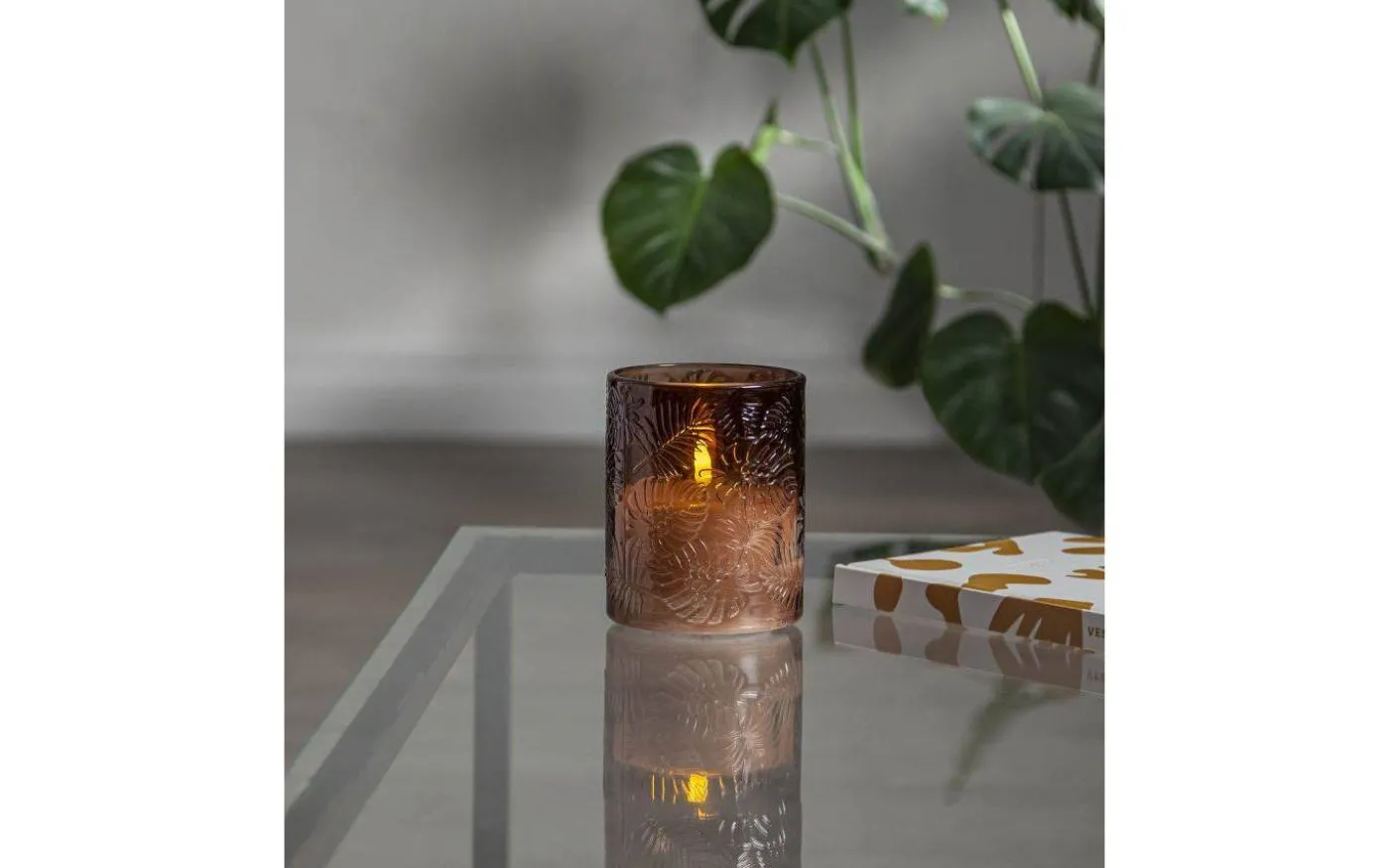 LED Blockljus Flamme Leaf 12,5cm Brun