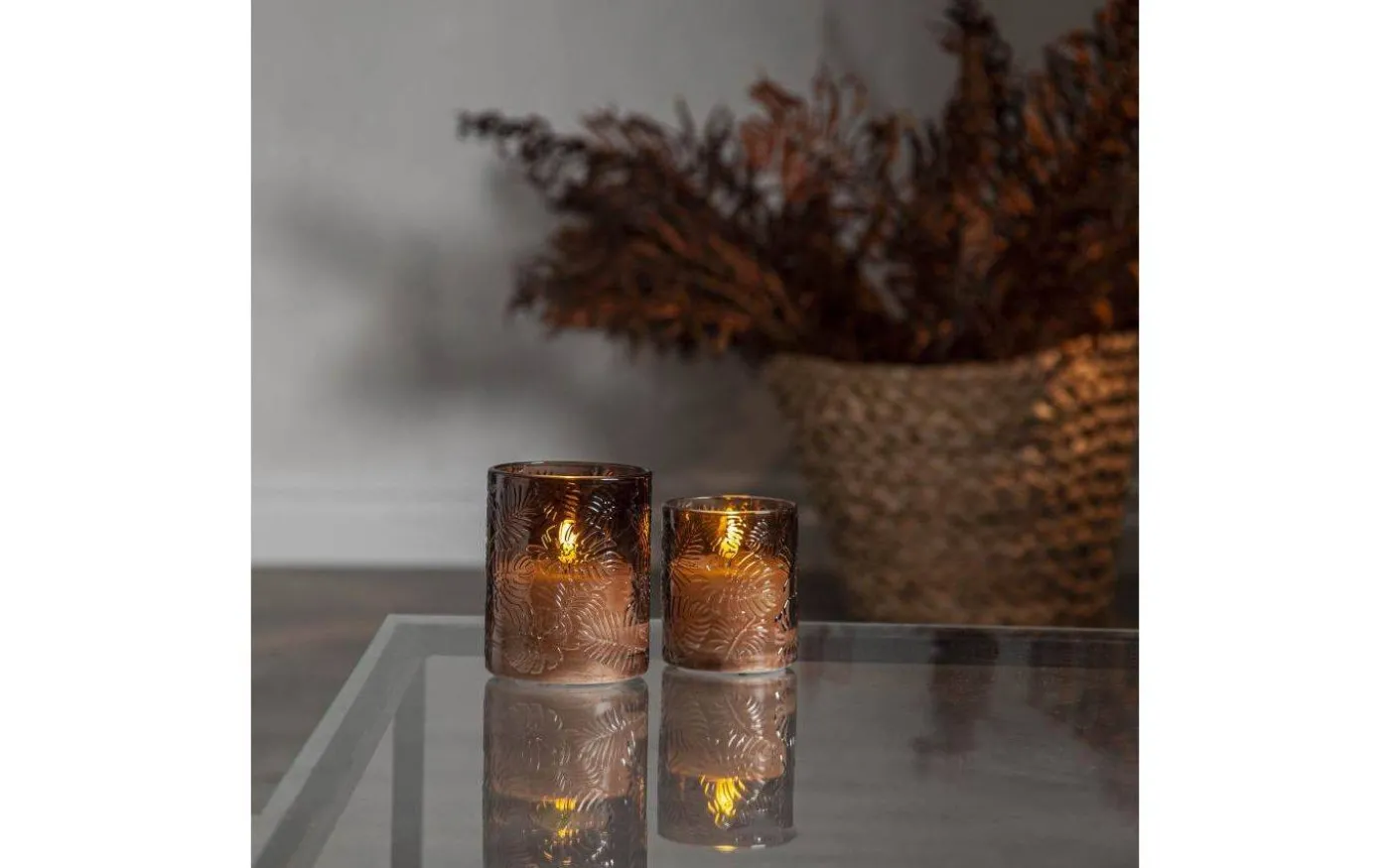 LED Blockljus Flamme Leaf 12,5cm Brun