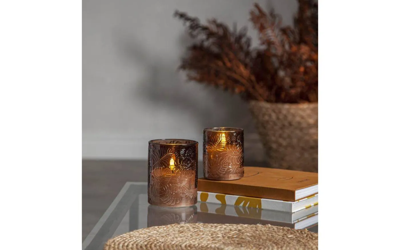 LED Blockljus Flamme Leaf 12,5cm Brun