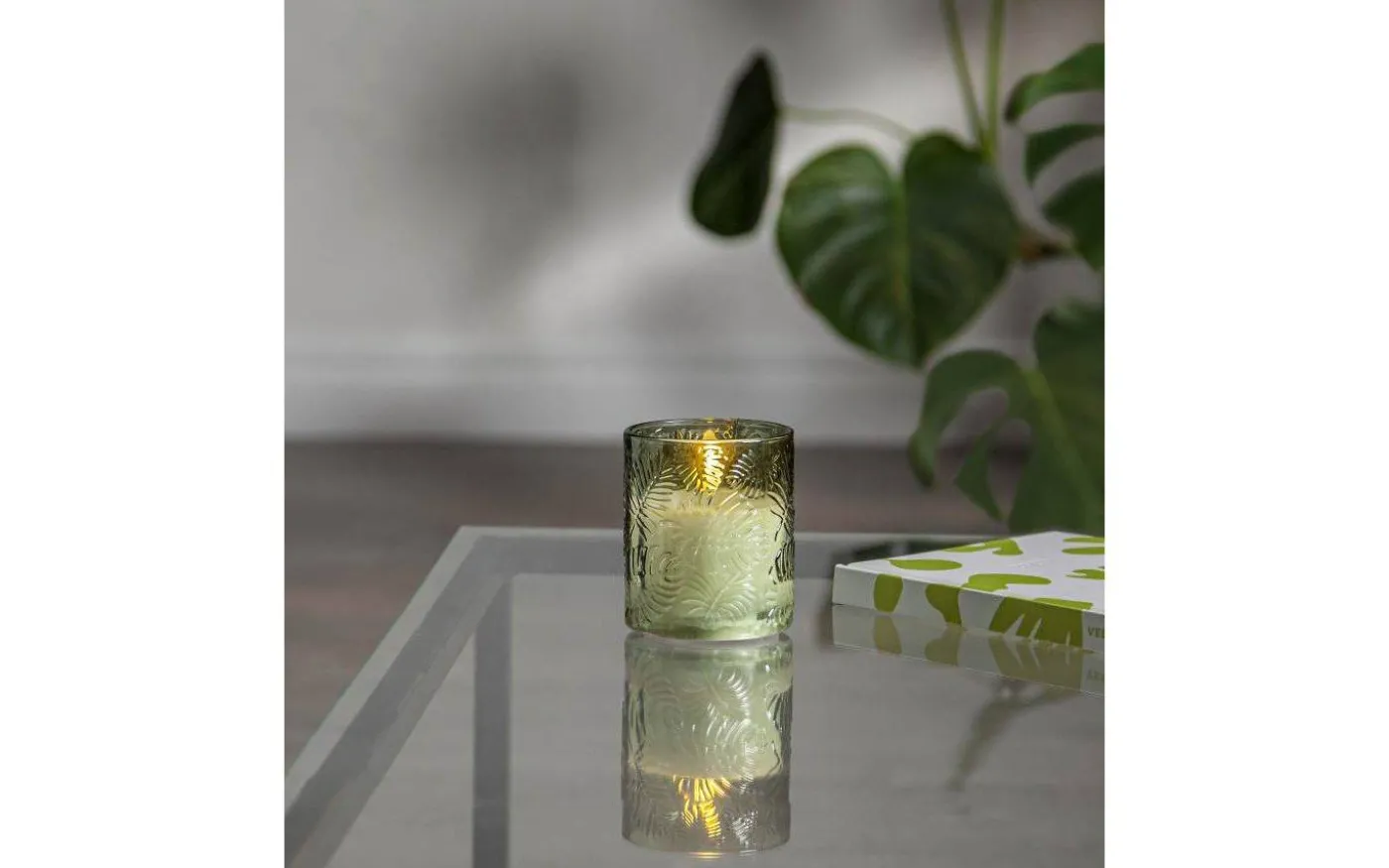 LED Blockljus Flamme Leaf 10cm Grön