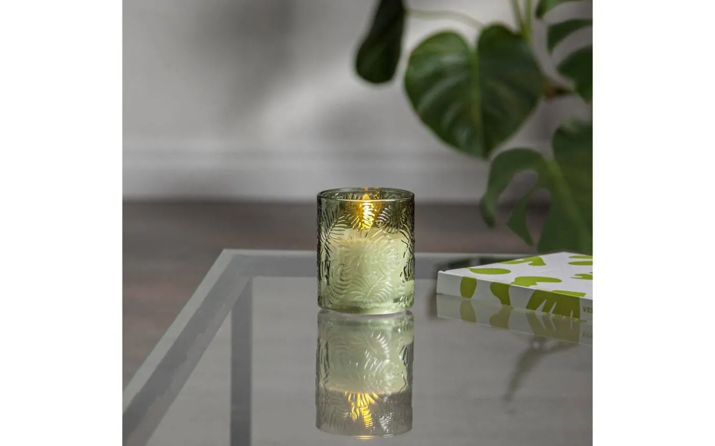 LED Blockljus Flamme Leaf 10cm Grön